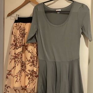 LuLaRoe Gray and Floral Midi Dress